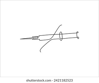 Continuous Line Of Syringe Needle. Injection In One Countinuous Line Art. Syringe Needle Line Art.