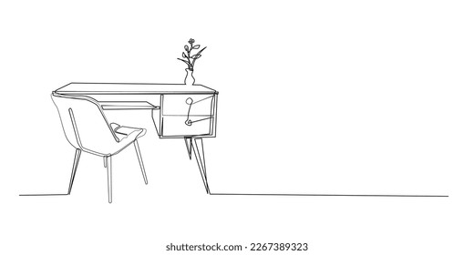 continuous line of table and chairs.draw one line of table and chairs.interior of house room