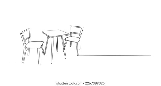 continuous line of table and chairs.draw one line of table and chairs.interior of house room