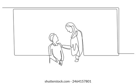 continuous line of teacher interacting with students.single line of students and teacher interacting in the classroom.education concept one line.back to school line art