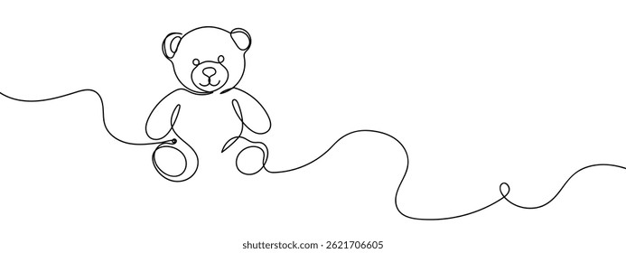 Continuous line Teddy bear Children's toys Simple lines, transparent background.