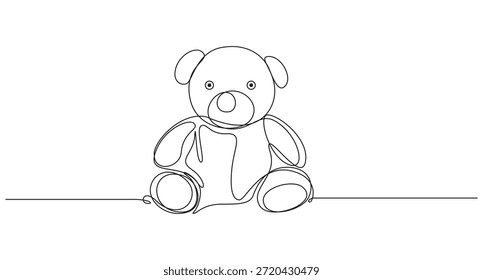 Continuous Line Teddy Bear,Single continuous line drawing of teddy bear soft toy symbol of friendships childrens in simple linear style concept for birthday gift