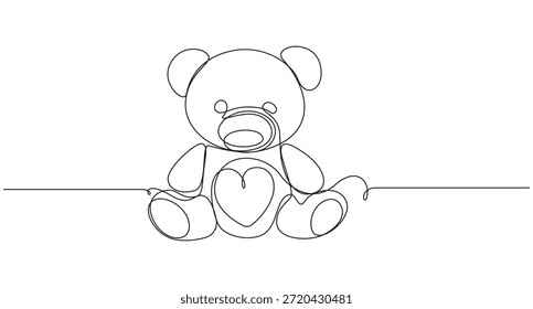 Continuous Line Teddy Bear,Single continuous line drawing of teddy bear soft toy symbol of friendships childrens in simple linear style concept for birthday gift