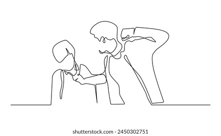 continuous line
teenage violence.one line drawing of teenager hitting school friend.isolated white background