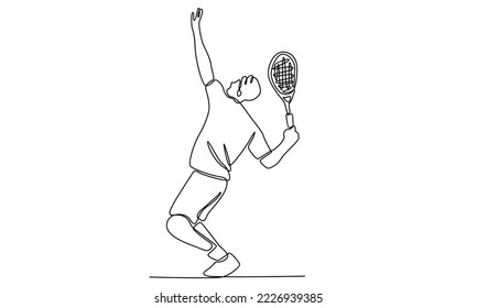 Continuous line of tennis player hit the ball