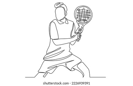 Continuous line of tennis player hit the ball