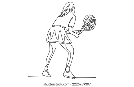 Continuous line of tennis player hit the ball