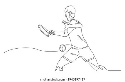 Continuous line tennis player. One lines draw design vector illustration.