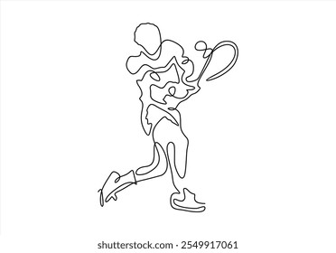 Continuous line tennis player. One lines draw design vector illustration.
