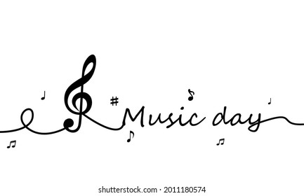 Continuous line with text Music Day, vector art illustration.