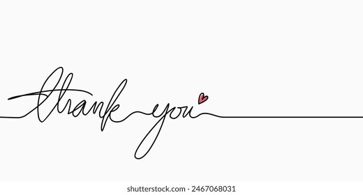 Continuous line, Thank You handwritten inscription. One line drawing of phrase vector illustration for t-shirt, slogan design print graphics style