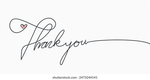 Continuous line, Thank You handwritten inscription. One line drawing of phrase vector illustration for t-shirt, slogan design print graphics style