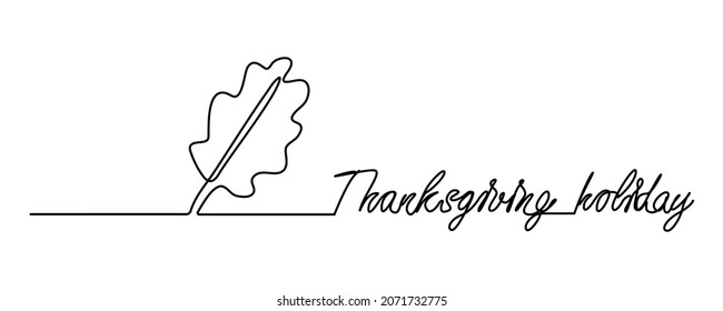 continuous line thanksgiving holiday banner fall leaves
