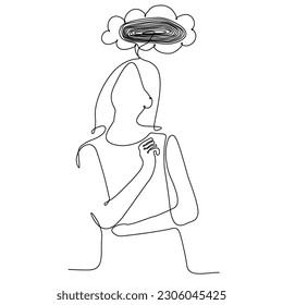 continuous line of thinking woman