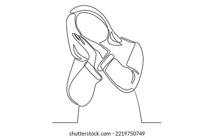 continuous line of tired sleepy young woman