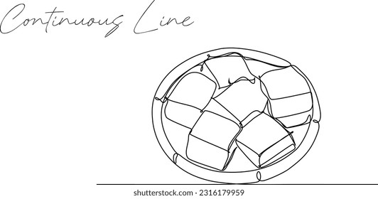 continuous line of tofu food white background