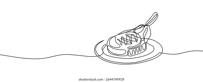 Continuous line, Tomahawk steak Simple art lines on transparent background.