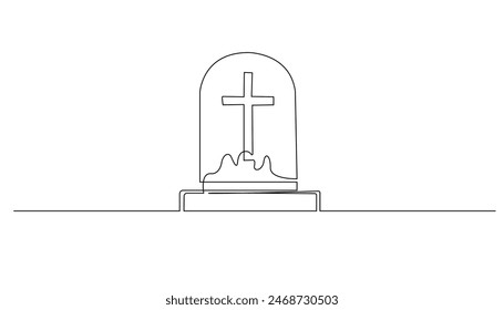 continuous line tombstone icon.one line drawing of cemetery tombstone.single line isolated white background
