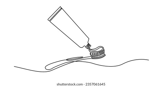 línea continua de cepillo de dientes y dentífrico.dibujo de una línea de cepillo de dientes.salud dental.fondo blanco aislado