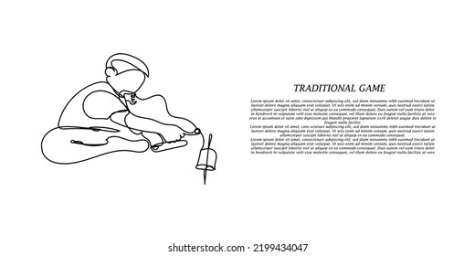 línea continua de juegos tradicionales. dibujo en línea de niños jugando juguete de madera con cuerda