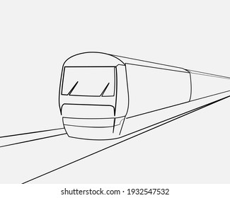 Continuous Line, Train With Railway. Drawing Of Set Transportation. (Vector Illustration One Line Drawing)