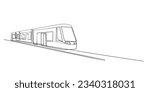 continuous line of tram. single line fast train vector. line drawing of city transport isolated white background