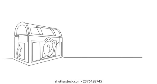 continuous line treasure chest.single line vector treasure box isolated white background