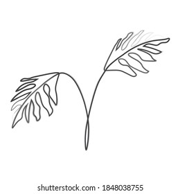 Continuous line tree leaves Natural one line drawing art. Style. Abstract minimal simple vector illustration