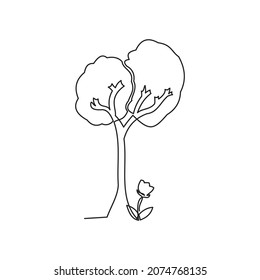 kontinuierliche Linie für Baum oder Pflanze auf weißem Hintergrund