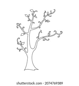línea continua para árbol o planta sobre fondo blanco