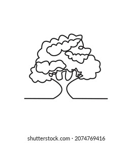 línea continua para árbol o planta sobre fondo blanco