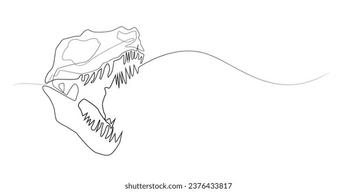 continuous line t-rex dinosaur skull .single line vector t-rex skull head opening mouth.ancient animal skull,dinosaur skull.isolated white background