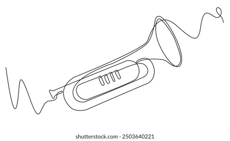 continuous line trumpet.one line drawing of trumpet icon.single line musical instrument.isolated white background