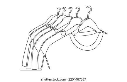 Continuous line of t-shirt hanging on clothing rack