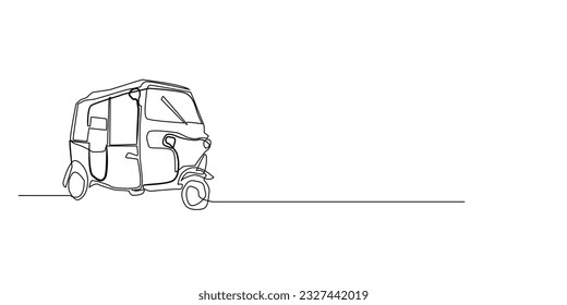 continuous line of tuk-tuk. single line traditional indian means of transportation. isolated white background