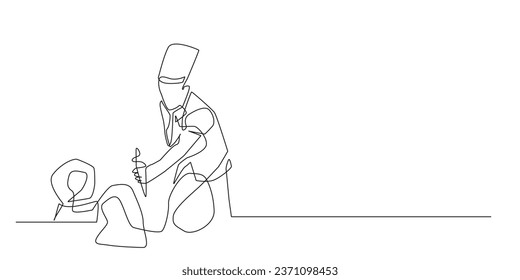 continuous line of turkish ice cream.vector single line of turkish ice seller giving ice cream to children.line art of turkish street food