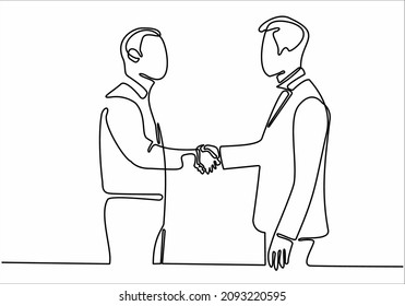 
continuous line of two businessmen chatting