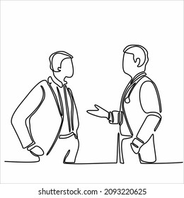 
continuous line of two businessmen chatting