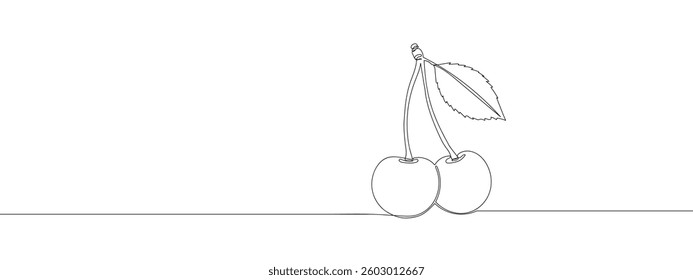 Continuous line, two cherries vector illustration with transparent background.