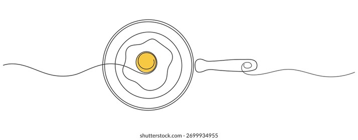 Continuous line Two fried eggs in a pan Cooking Minimal hand drawn line vector cut out background. Editable line.