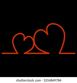 Continuous Line Two Hearts Shape for Valentine's Day. Vector illustration of a hearts isolated on black background. 