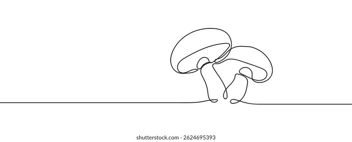 Continuous line, two mushrooms hand drawn line drawing illustration, vector, transparent background.