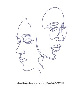 Continuous Line Two Women Faces Abstract Stock Vector Royalty Free