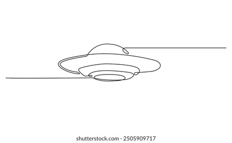 continuous line ufo plane.one line drawing of ufo.single line vector illustration.isolated white background