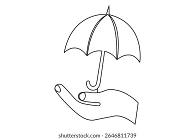 Continuous line umbrella icon in simple modern outline style