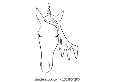 Continuous line unicorn horse animal fairy tale style hand drawn design vector illustration