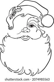 Continuous line vector art portrait of Santa Claus