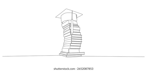 Continuous line vector design of books and graduation hat