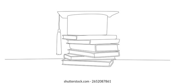 Continuous line vector design of books and graduation hat