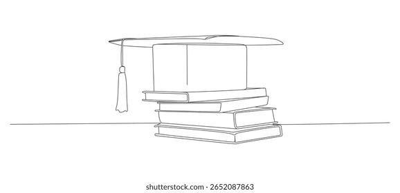 Continuous line vector design of books and graduation hat